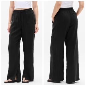 Athleta Pants Womens XS Black Retreat Linen High Rise Wide Leg Coastal Travel